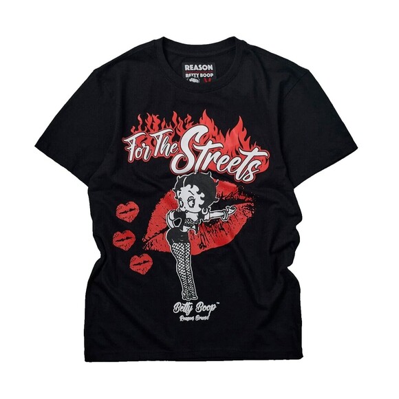 Betty Boop Reason Men's Black Red Flames For The Streets Short Sleeve Tee XXL - Picture 1 of 6